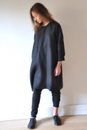 Uniform flared dress, black linen