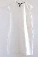 Uniform short sleeves flared dress, white linen