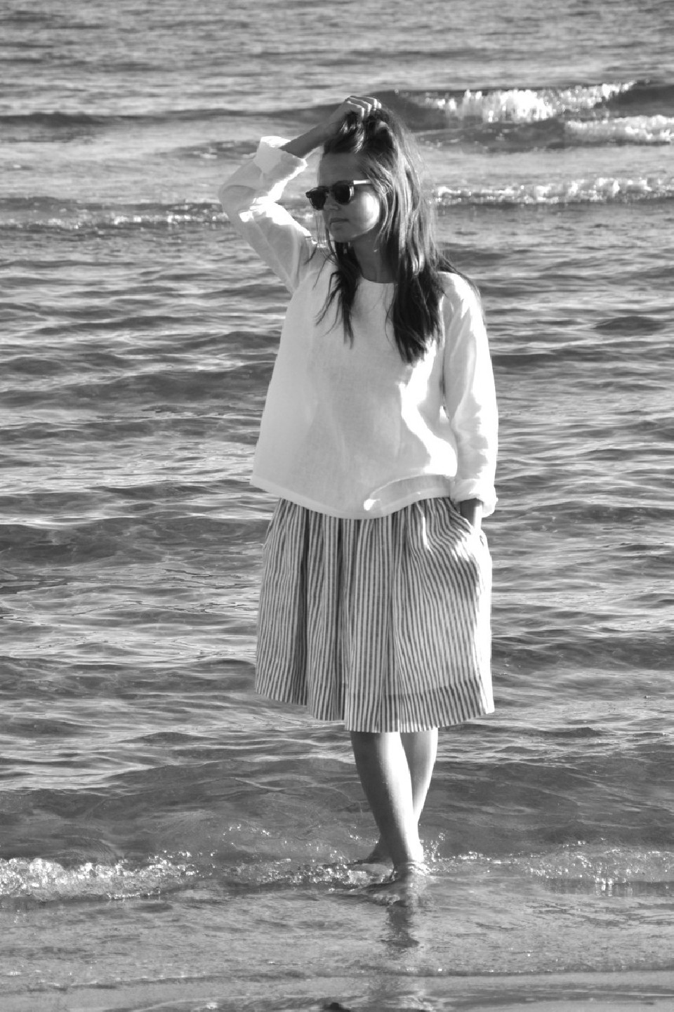 Jupe Uniforme, lin rayures claires