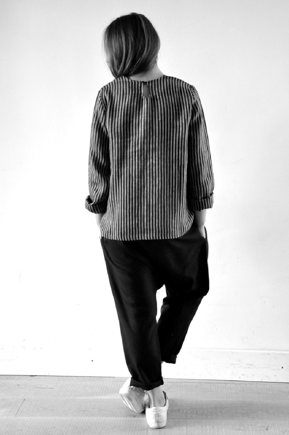 Blouse en lin manches longues, col rond