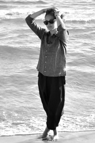 Unisex shirt, dark stripes linen