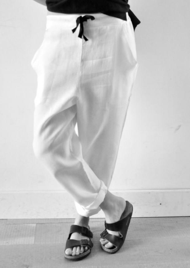 Pantalon droit Uniforme, lin blanc