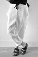 Uniform straight trousers, white linen