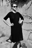 Flared dress, long sleeves, black bamboo