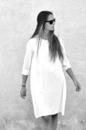 Flared dress, long sleeves, white silk