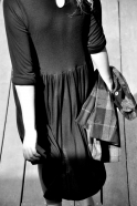 Pleated dress,  long sleeves, black bamboo