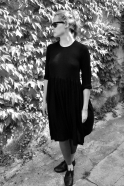 Pleated dress,  long sleeves, black bamboo