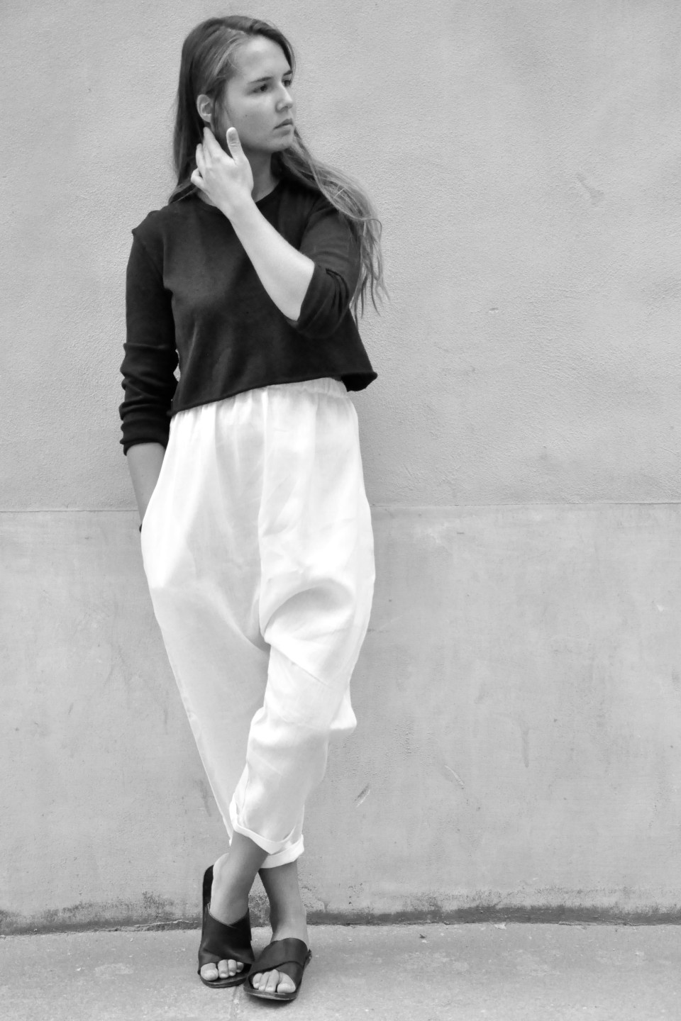 Pantalon sarouel, lin blanc