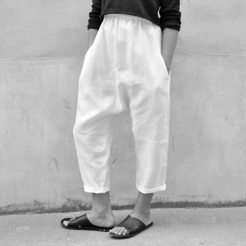 Pantalon sarouel, lin blanc
