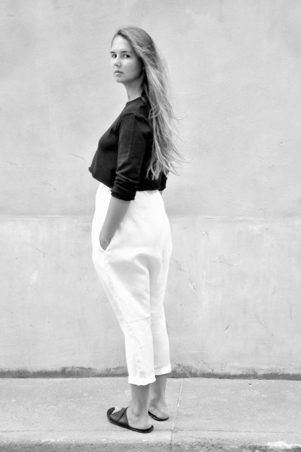 Pantalon sarouel, lin blanc