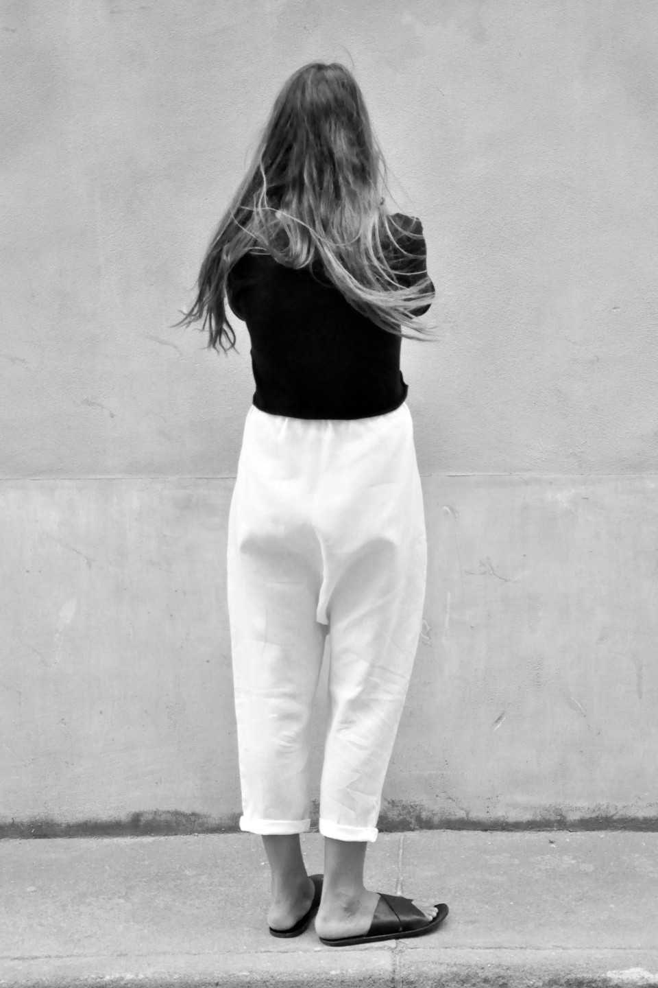 Pantalon sarouel, lin blanc