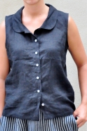 Sleeveless shirt, black linen