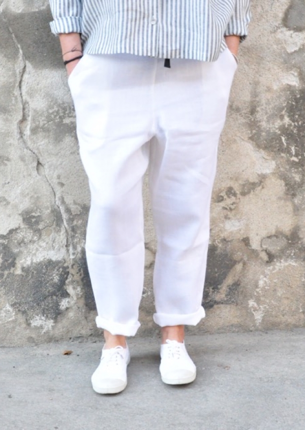 Pantalon à poches, lin épais blanc
