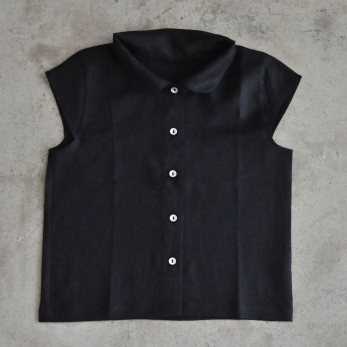 Uniform short sleeves shirt, black linen