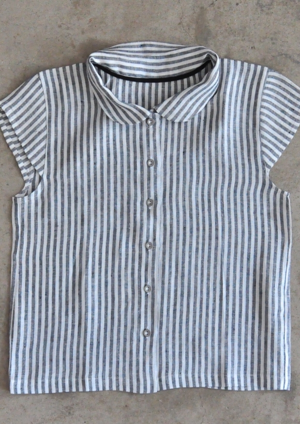 Uniform short sleeves shirt, light stripes linen