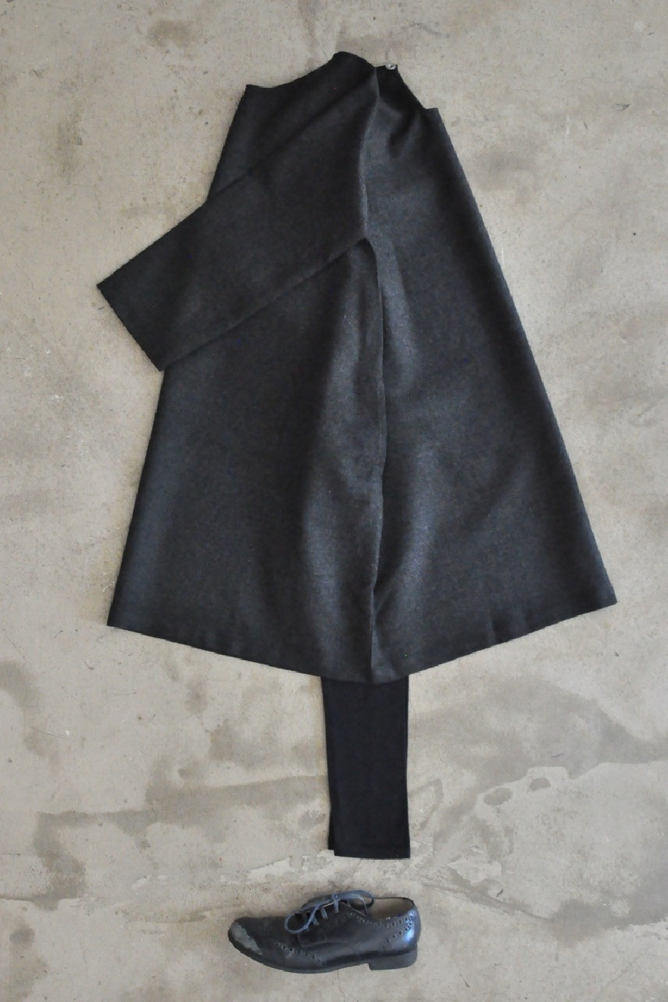 Flared dress, long sleeves, dark grey woolblend