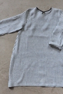 Flared dress, long sleeves, light stripes linen
