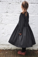 Pleated dress, long sleeves, dark grey woolblend