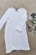Flared dress, long sleeves, white bamboo