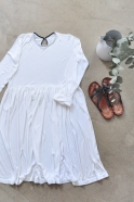 Pleated dress,  long sleeves, white bamboo