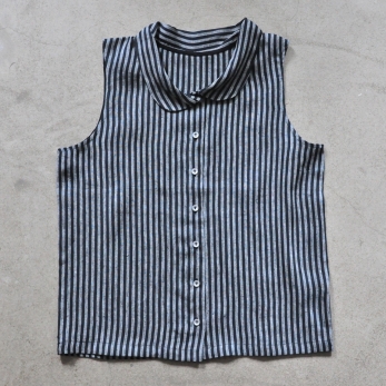 Sleeveless shirt, dark stripes linen