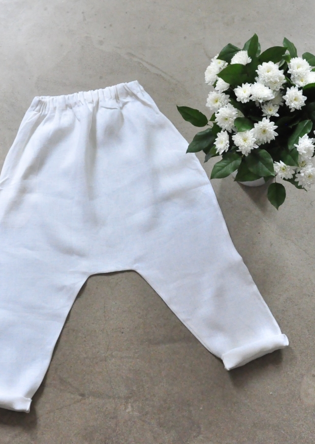 Pantalon sarouel, lin épais blanc