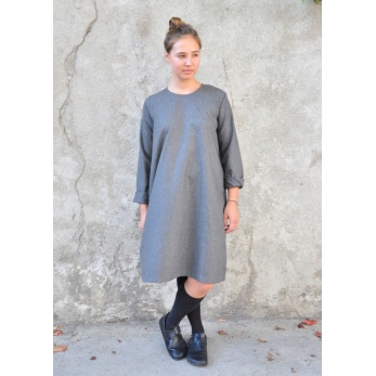 Flared dress, long sleeves, grey wool blend