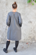Flared dress, long sleeves, grey wool blend