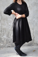 Pleated dress,  long sleeves, black knit