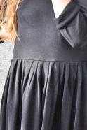 Pleated dress,  long sleeves, black knit