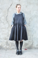 Pleated dress, sleeveless, black denim