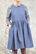 Pleated dress, sleeveless, blue denim