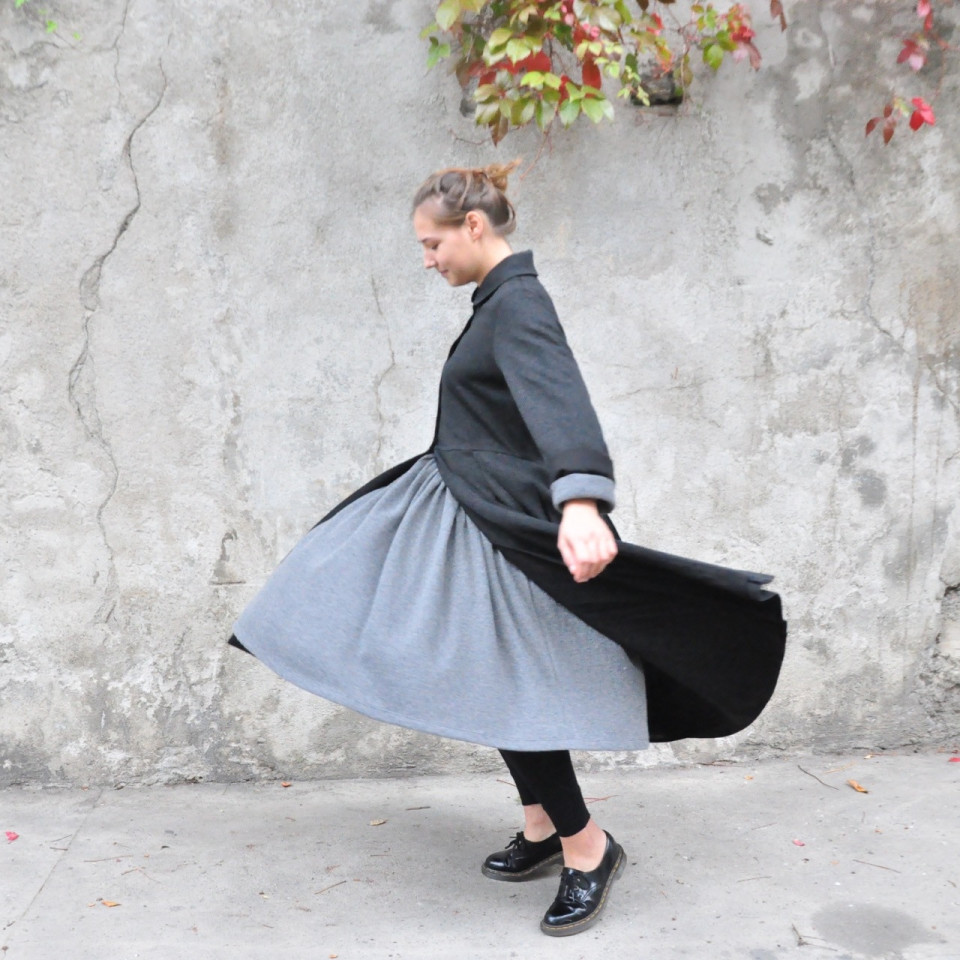 Manteau à plis, lainage chiné Manteau à plis, lainage chiné