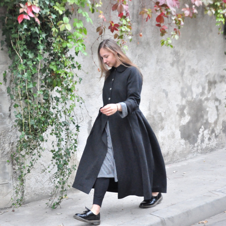 Manteau à plis, lainage chiné Manteau à plis, lainage chiné