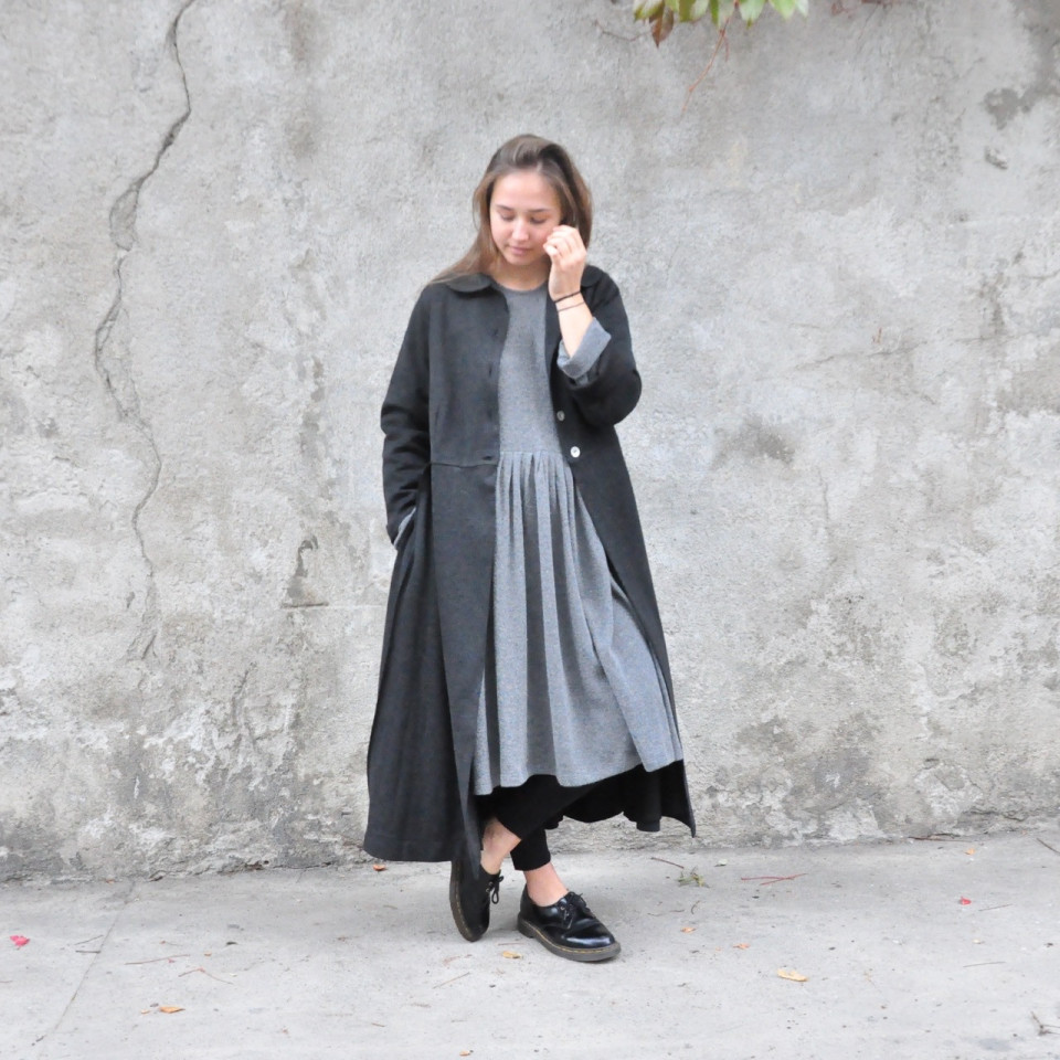 Manteau à plis, lainage chiné Manteau à plis, lainage chiné