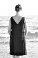 V back dress, black linen