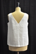 V back blouse, white linen