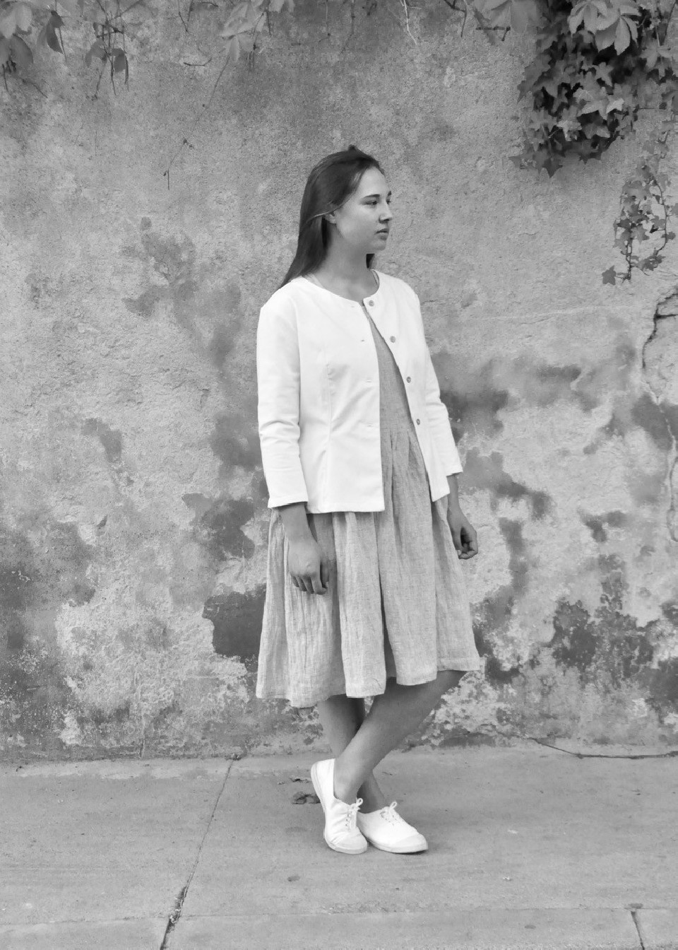 Waisted jacket, white denim
