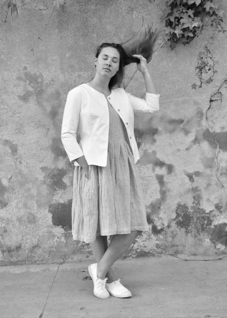 Waisted jacket, white denim