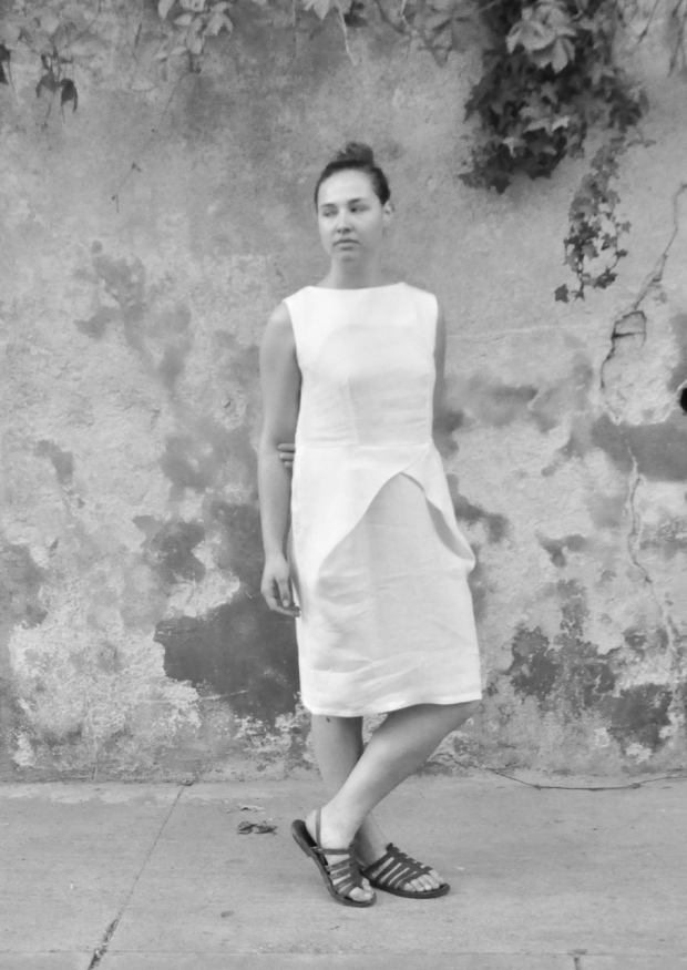 Pencil dress, white linen