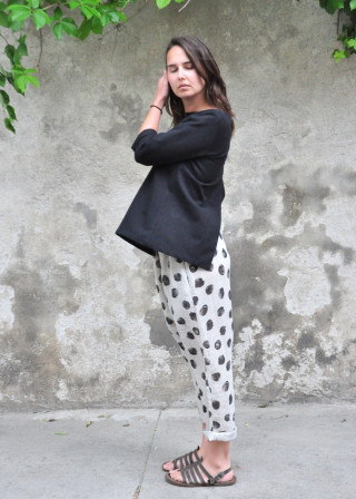 Open blouse, black denim
