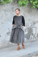 Pleated dress, grey velvet