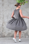 Pleated dress, sleeveless, grey corduroy
