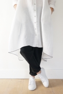 Robe-chemise à plis manches longues, lin blanc