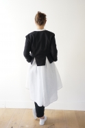 Long sleeves pleated shirt-dress, white linen