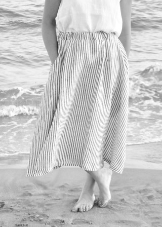 Long skirt, light stripes linen