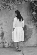 Pleated dress,  3/4 sleeves, white linen