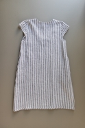 Flared dress, short sleeves, V neck, light stripes linen