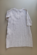 Flared dress, 3/4 sleeves, V neck, light stripes linen