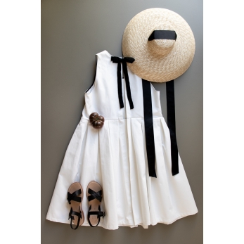 Pleated bow dress, white denim